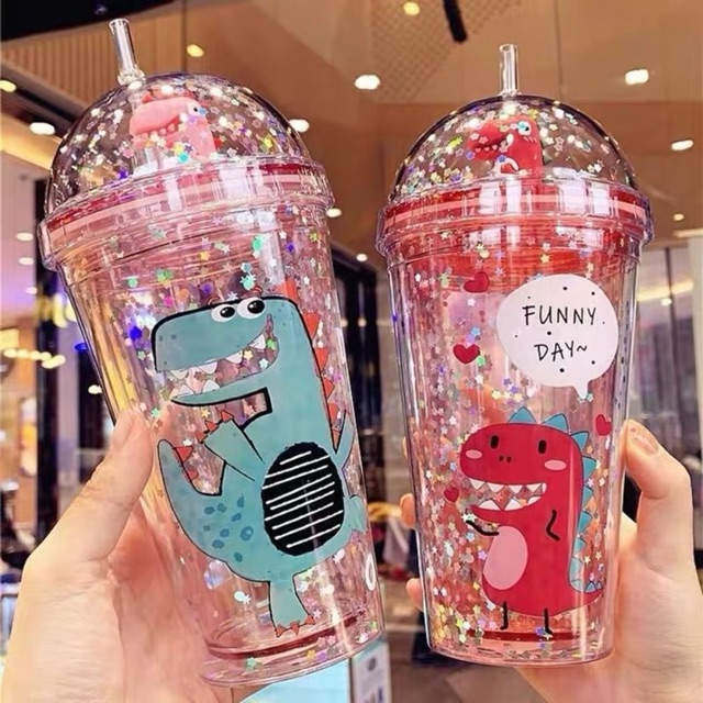 cốc nước kim tuyến có ống hút